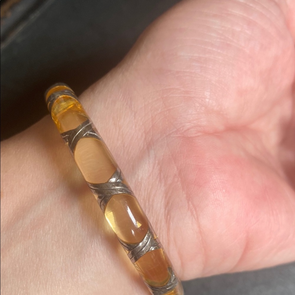 Angélique de Paris resin with  Silver design hinge bracelet Vintage